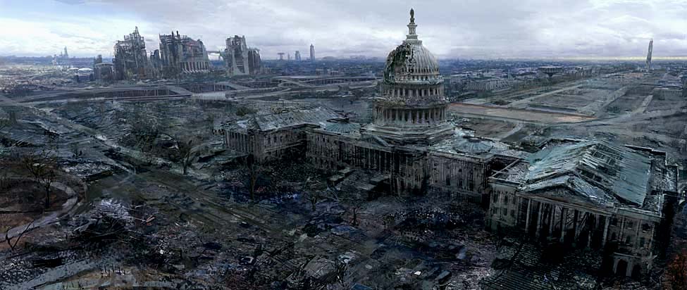 Washington, DC
The second piece of concept art that Bethesda has released.  It showcases a destroyed Washington, DC landscape.
Keywords: Fallout 3 Washington DC Bethesda