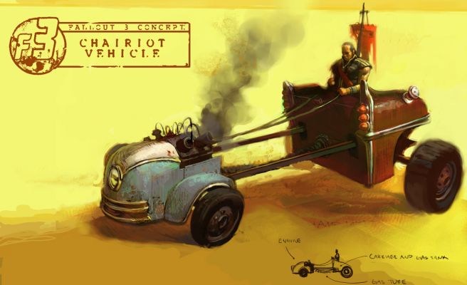 Chariot Vehicle Concept Art
[url=http://wiki.duckandcover.cx/index.php?title=Caesar%27s_Legion]Caesar's Legion[/url] chariot.
Keywords: Van Buren Fallout 3